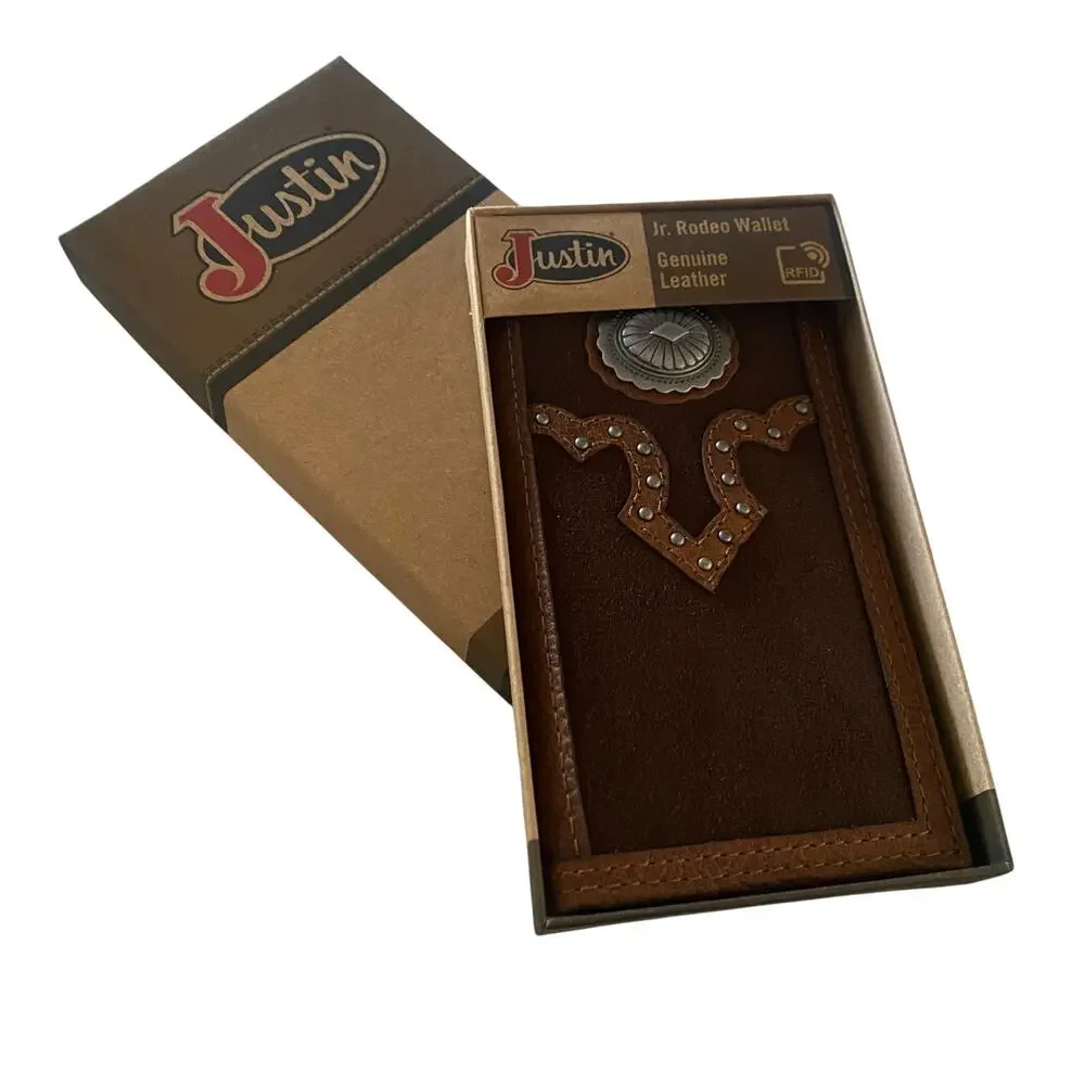 NWT Justin Jr. Rodeo Wallet Genuine Leather And Suede RFID (24010481W3) Studded